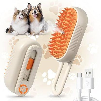 😻🐾Pet Steam Brush, Rechargeable Cat Hair Removal Steam Brush, 2025 New Four-in-One Pet Spray Hair Removal Comb, Anti-static, Massage, Cleaning, Hair Removal and Combing, Multi-function in One!🐾