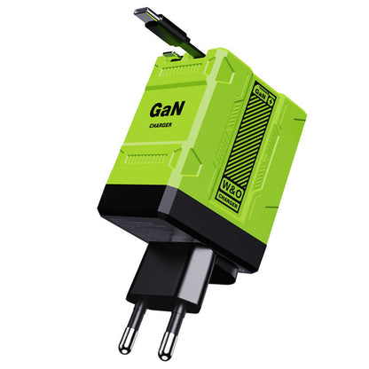 ⚡2-in-1 GaN PD3.0 charger with retractable cable (plug specifications: US standard/UK standard/EU standard).