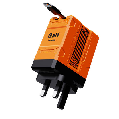 ⚡2-in-1 GaN PD3.0 charger with retractable cable (plug specifications: US standard/UK standard/EU standard).