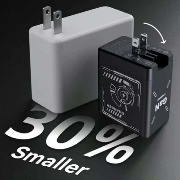 ⚡2-in-1 GaN PD3.0 charger with retractable cable (plug specifications: US standard/UK standard/EU standard).