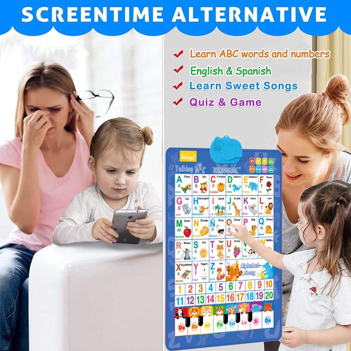 🚀2025 New Talking Wall Chart for Kids – English & Spanish Learning Poster with Songs, ABCs, Numbers, Animal words & Piano