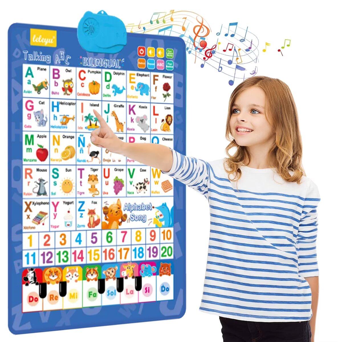 🚀2025 New Talking Wall Chart for Kids – English & Spanish Learning Poster with Songs, ABCs, Numbers, Animal words & Piano