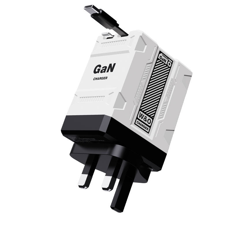 ⚡2-in-1 GaN PD3.0 charger with retractable cable (plug specifications: US standard/UK standard/EU standard).