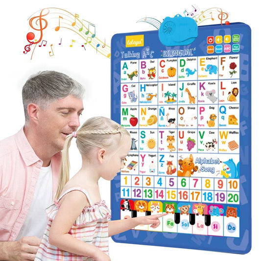 🚀2025 New Talking Wall Chart for Kids – English & Spanish Learning Poster with Songs, ABCs, Numbers, Animal words & Piano