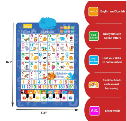 🚀2025 New Talking Wall Chart for Kids – English & Spanish Learning Poster with Songs, ABCs, Numbers, Animal words & Piano