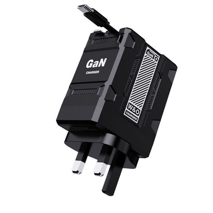 ⚡2-in-1 GaN PD3.0 charger with retractable cable (plug specifications: US standard/UK standard/EU standard).