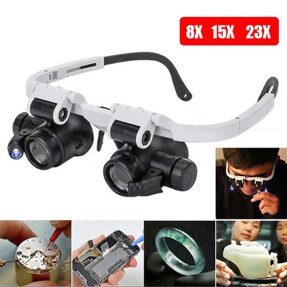 🎁👓8X 15x 23x Head Wearing Magnifying Glass with LED Light Headband
