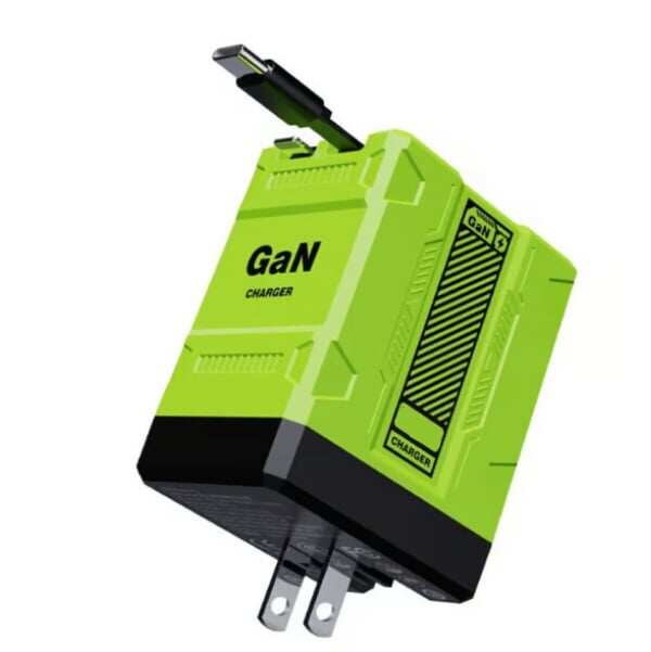 ⚡2-in-1 GaN PD3.0 charger with retractable cable (plug specifications: US standard/UK standard/EU standard).