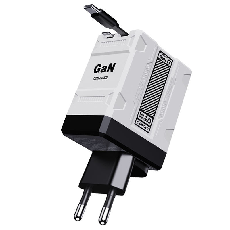 ⚡2-in-1 GaN PD3.0 charger with retractable cable (plug specifications: US standard/UK standard/EU standard).